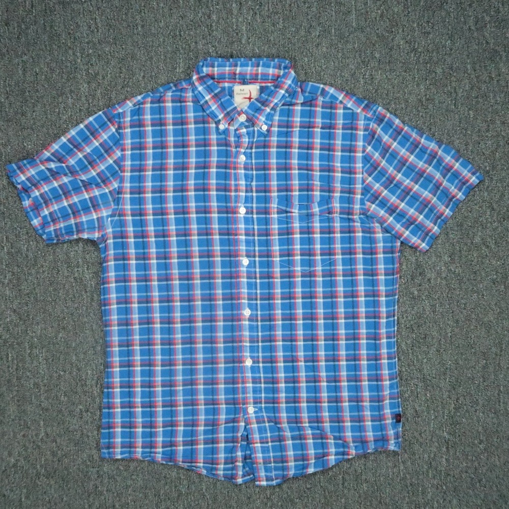 Relwen Shirt Mens Medium Blue Plaid Short Sleeve Button Down Lightweight